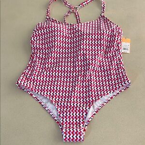 Kona Sol Red and Blue Geometric One Piece Swimsuit